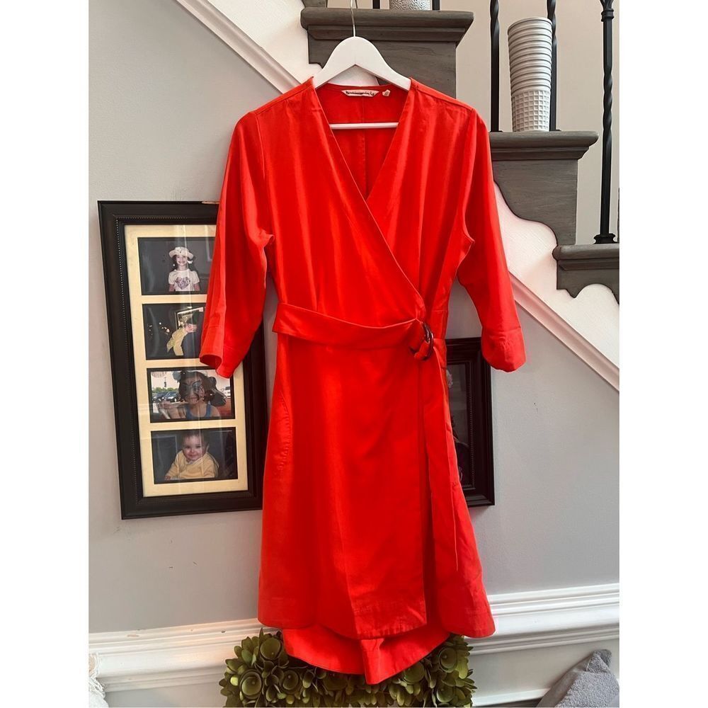 Soft Surroundings Traviatta Deep Coral Belted Wrap Dress sz PM EUC